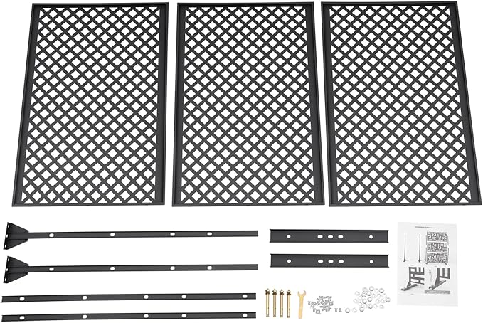 Outdoor Metal Privacy Screen with Stand, 35.4" W x 75" H Freestanding Metal Slatted Decorative Privacy Screen and Panels for Patio Garden Balcony Porch (Black Grill)