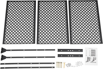 Outdoor Metal Privacy Screen with Stand, 35.4" W x 75" H Freestanding Metal Slatted Decorative Privacy Screen and Panels for Patio Garden Balcony Porch (Black Grill)