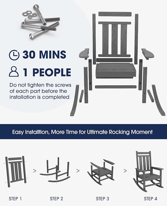 Oversized Outdoor Rocking Chair Set of 6, HDPE Patio Rockers - Image 9