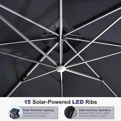 PURPLE LEAF Cantilever Umbrella 12ft Solar LED Light Double Top, Stays bright - Image 3
