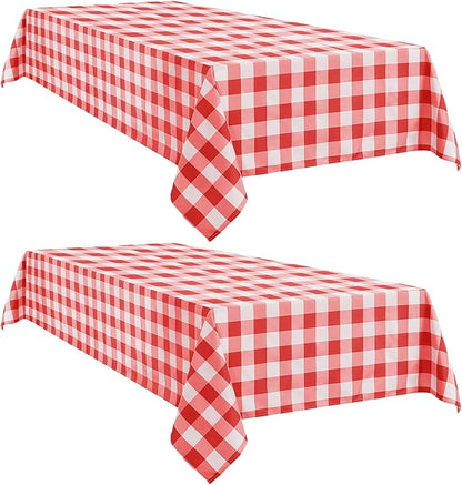 Softalker Gingham Checkered Tablecloth Rectangle - Outdoor Waterproof Buffalo Plaid Table Cloth, Stain Resistant Washable Table Cover for Picnic, Camping - Red and White, 2 Pack - 60 x 84 Inch