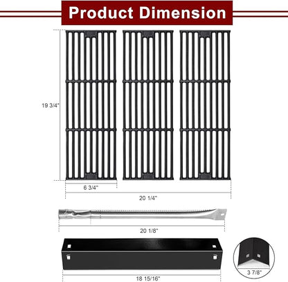 Hiorucet Grill Parts for CharGriller 5650, 5050, 3001, 5072, 3030, 3008, 4000, 5252, King-Griller 3008 5252 Gas Grills, Cast Iron Cooking Grates, Heat Plates, Burner Tubes, Igniters, Hanger Brackets