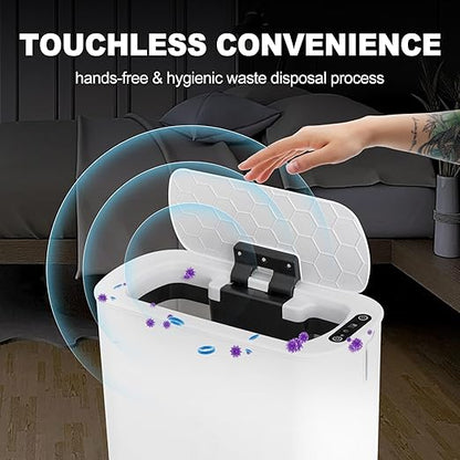 Cesun Motion Sensor Trash Can, 5 Gallon Automatic Bathroom Garbage Can with Lid, Touchless Smart Plastic Slim Wastebasket for Bathroom, Office, rv, Bedroom, Living Room, White