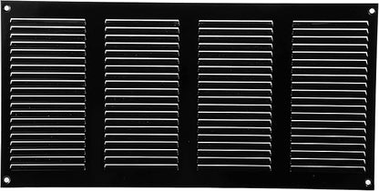 Vent Systems 16" x 8" Inch Black Metal Air Vent Cover - Louvered Wall Grille with Built-in Mesh Screen - Weather Resistant HVAC Duct Cover for Exhaust and Supply in Home, Garage - Indoor & Outdoor Use