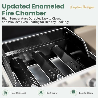 Captiva Designs Propane Gas Griddle Grill Combo with Porcelain-Enameled Cast Iron Grate & Cast Iron Pan, Dual BBQ Grill With Flat Top Griddle for Outdoor Kitchen & Backyard Barbecue,696 SQIN Cook Area