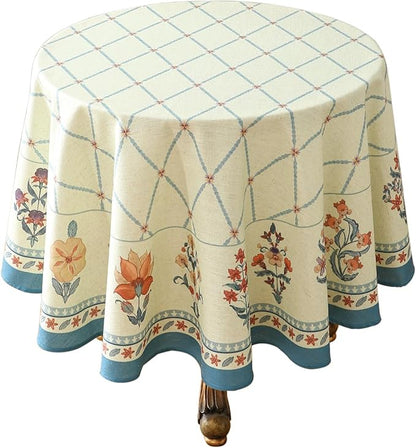 ISAENNE Designer Linen Floral Small Round Tablecloth,Light Green Farmhouse Durable Table Cloth,Washable Decor Tablecloths for Dining Kitchen Thanksgiving Christmas,Diameter 55"-Floralsea B