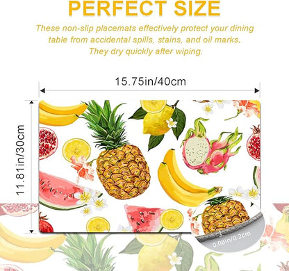 Fruit Placemats Set of 4 - Faux Leather Heat Resistant Placemats for Dinner Table, Non-Slip Waterproof Oil-Proof Washable Reusable Placemat for Indoor Outdoor Kitchen Decor, 15.75In*11.81In