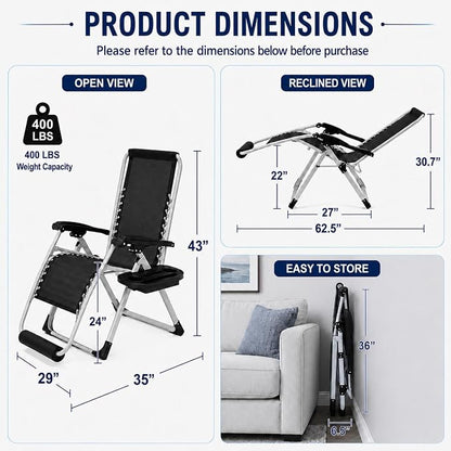 Yaheetech 29" Zero Gravity Chair Adjustable, - Image 2