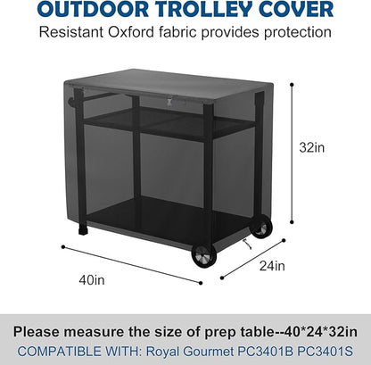 Outdoor Dining Cart Cover,Outdoor Prep Table Cover with Split Zipper,40"x24"x32" Waterproof,for Royal Gourmet Double-Shelf Dining Cart Table