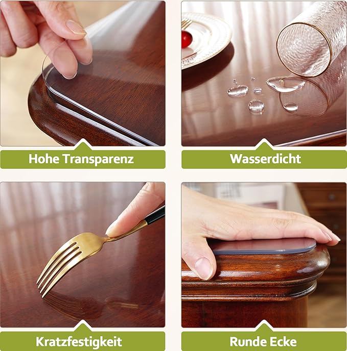 Clear Table Protector 27.6 x 55.1 Inch, 2mm Thick Plastic Table Cover, Waterproof PVC Clear Table Cover Protector, Desk Protector Mat, Writing Desk Pad for Desktop, Coffee & Dining Room Table