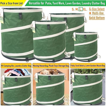 32-Gallon Collapsible Trash Can (19x25 in) Hard-Shell Bottom Leaf Bag,Yard Waste Bag,Garden Debris Container,Pop-Up Recycling Bin,RV Camping Waste Bin,Laundry Hamper,Lawn Grass Clippings,Weeds Basket