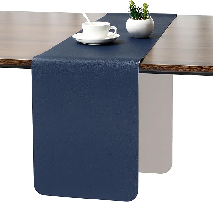 Myir JUN Table Runner Double Sided Vinyl Runner Table 72 Inch Long Runner for Table Washable Waterproof Non-Slip for Home Decorations Light Gray Blue,12 x 72 inch