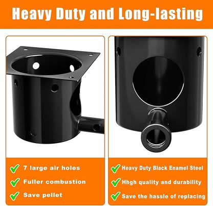 GRISUN Fire Pot Burn Pot and Hot Rod Ignitor Kit for Traeger, Pit Boss Pellet Grill, Upgraded Porcelain-Enameled Fire Pot, Heavy Duty Pellet Grill Replacement Parts, with Ash Remover, Screws and Fuse