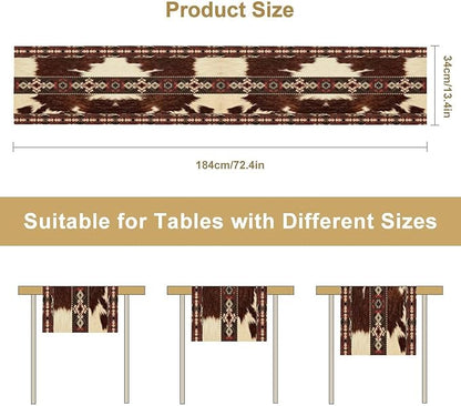 Cowhide Table Runner, Brown Cow Western Exotic Aztec Wild Animals Skin Table Runner for Kitchen Farmhouse Dining Home Outdoor Party 13x60in
