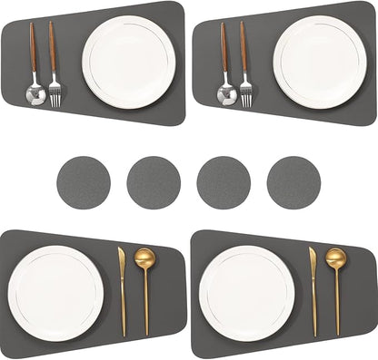 Faux Leather Waterproof Placemats Set of 8-Heat Resistant Non Slip and Scratch Resistant, Washable Indoor and Outdoor Dining Room Placemats for Kitchen, Dining Room and Patio Table Decoration