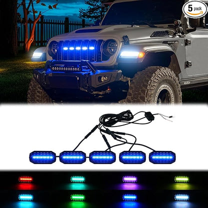 MAIKER RGB LED Grille Lights Compatible with 2024-2025 Jeep Wrangler JL JLU JT Original Factory Grille, 5PCS RGB Adjustable Atmosphere Exterior Grill Lights Remote APP Control