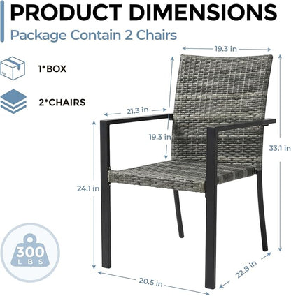 Stackable Patio Chairs Set of 2, Outdoor Wicker Dining Chairs, Space-Saving - Image 3