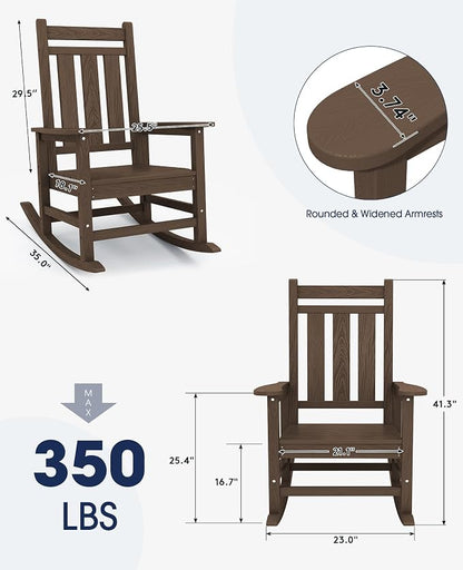 Oversized Outdoor Rocking Chair, HDPE Patio Rockers, Coffee | | All-Weather - Image 3
