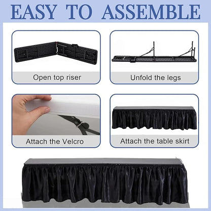 Bar Top Riser Tables Bar Riser with Skirt Mobile Folding Table Foldable Portable Risers for Banquet Events Home Party Picnics Restaurants(Table Not Included) (Black,6 ft)