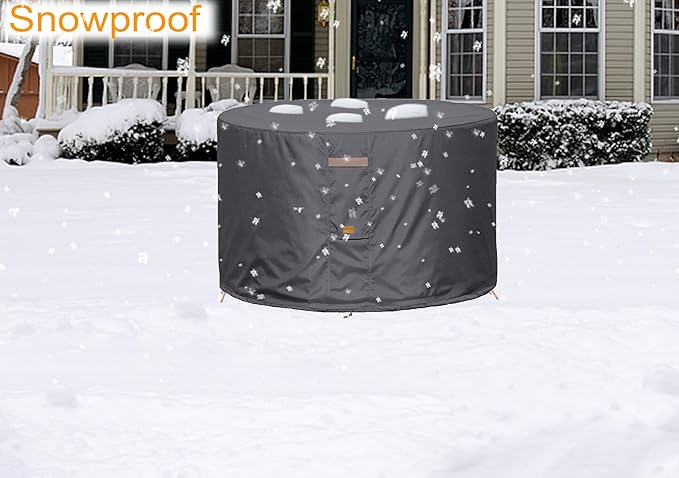 Fire Pit Cover 600D Heavy Duty Waterproof Fabric With PVC Coating Round 36" Dia x 20" H Dark Grey Fits 32-34 inch Fire Pit Table Fade Resistant Outdoor Firepit Cover