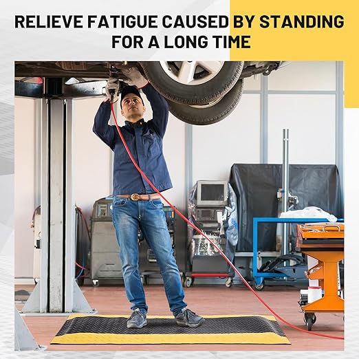 Timgle Anti Fatigue Mats Industrial 1.67 'x 3.25' Heavy Duty Commercial Grade Diamond Plate Vinyl Non Slip Safety Ergonomic Floor Mat Black with Yellow Border 7/8 Inch Thick Sponge for Work Stand