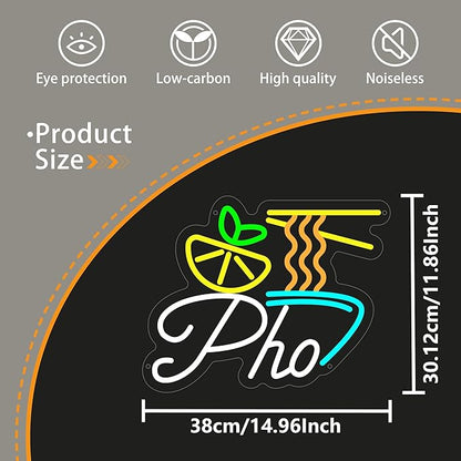 Pho Neon Sign for Wall Decor, Vietnamese Pho Led Sign for Vietnam Noodles Shop, Light up Signs for Business, Restaurant, Kitchen