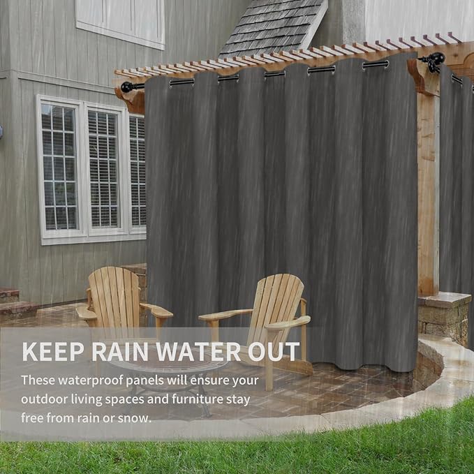 Easy-Going 100% Waterproof Outdoor Curtains 110x96 inch, Dark Grey | Windproof - Image 4