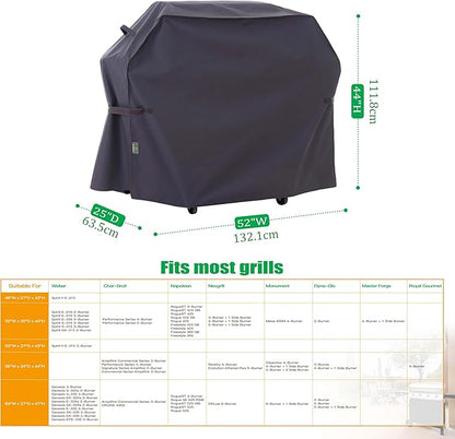 F&J Outdoors Grill Cover, Waterproof Anti-UV for 3-4 Burner Charcoal Gas BBQ, 52Wx25Dx44H in, Grey