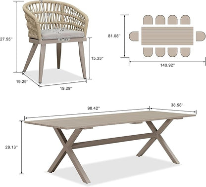 PURPLE LEAF 11 Pieces Outdoor Dining Set All-Weather PE Rattan Outdoor Patio Furniture Set with All Aluminum Frame Rectangular Table and Chairs Set for Lawn Garden Backyard Deck, Champagne