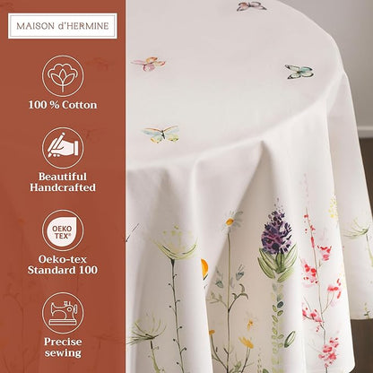 Maison d' Hermine Table Cloth Round Table 100% Cotton 63 Inches Tablecloth Reusable Decorative Everyday Use for Dining Room, Farmhouse, Home, Party, Festive & Wedding Spring Summer - Botanical Fresh