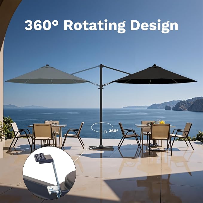 Devoko 10ft Cantilever Patio Umbrella, Round Large Outdoor Umbrella - Image 3