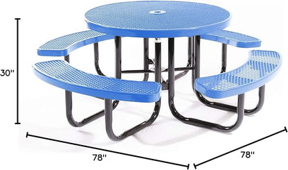 COATEDOUTDOORFURNITURE Heavy-Duty Portable Outdoor Picnic Table with Umbrella Hole, Expanded Metal Commercial-Grade Patio Dining Furniture Made in America (46" Round Top, Light Blue)