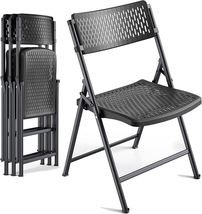 4-Pack Black Folding Chairs, Mesh Plastic Seat by HomePage