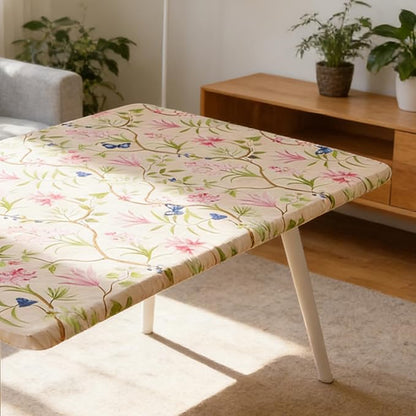 Rectangle Picnic Table Cloth, Elastic Waterproof Fitted Vinyl Tablecloths for 5 Foot Tables, Wipeable Flannel Backed Table Covers for Dining, Camping, Outdoor(Pink Flower,30"x60")