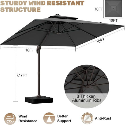 10x10Ft Patio Umbrella Outdoor Cantilever Rectangle Umbrella, 6-Level Tilt & - Image 4