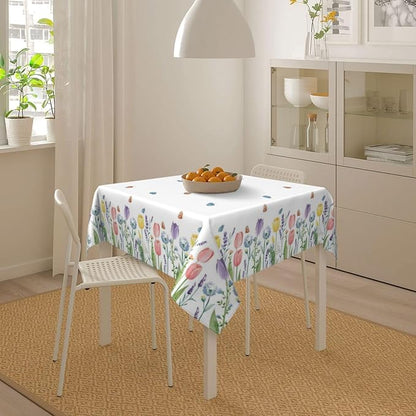 Spring Floral Tablecloth 54 x 54 Inch Square, Tulip Lavender Flower Decorative Tablecloths Stain Resistance Polyester Beautiful Flower Table Cloth for Holiday Parties Kitchen Dining Indoor Outdoor