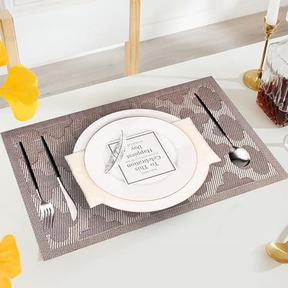 Elegant Placemats Set of 6, Plastic Heat-Resistant Non-Slip Vinyl Place Mats Washable Easy to Clean Placemat for Dining Table (Champagne)