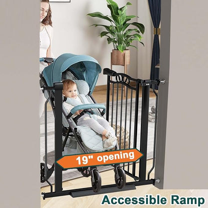 Fairy Baby 62.5"-71.6" Extra Wide Baby Gate Pressure Mount, Long Large Dog Gate Indoor Doorways Stairs, No Drill Safety Child Gate for Kids with Double Lock, Walk Thru Pet Gate for Puppy Doggy, Black