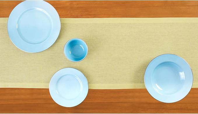 Solino Home Linen Table Runner 72 Inches Long - Athena, 100% Pure Linen Chambray Yellow Table Runner 14 x 72 Inch for Dining, Spring, Easter