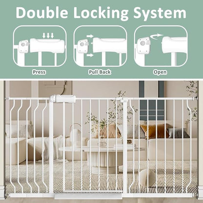 TSAYAWA Extra Wide Baby Safety Gate 29.6-33.8Inch Auto Close Child Gates, Pressure Mounted Gate for Stairs & Doorways, Indoor/Outdoor Heavy-Duty Pet Gate for Toddlers, Dogs, White