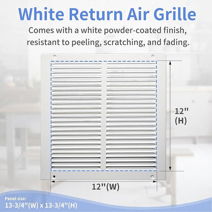 12"W x 12"H [Duct Opening Size] Steel Return Air Grille, Air Return Vent Cover for Ceiling and Sidewall - HVAC Air Vent Covers - [Outer Dimensions: 13.75"W x 13.75"H]