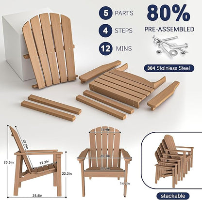 Compact Stackable Adirondack Chairs, All Weather HDPE, Teak | 26.3" Wide HDPE - Image 6