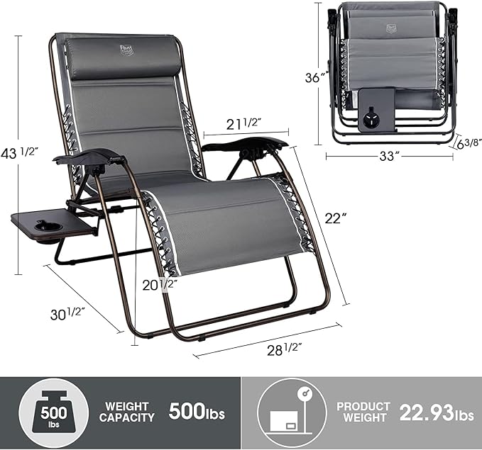 Timber Ridge Oversized Zero Gravity Chair, 33In Wide XXL Zero Gravity Reclining - Image 3