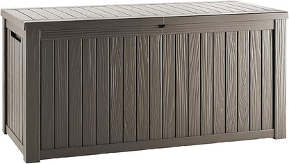 180 Gallon Resin Deck Box, Waterproof Outdoor Storage Box for Patio Furniture, Garden Tools, and Pool Accessories, Lockable UV-Resistant Storage Bin Bench Cabinet for Outside, Grey