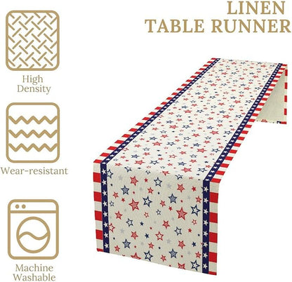 4th of July Table Runner, America Memorial Day Independence Day Stripe Stars Patriotic Table Runner for Home Kitchen Dining Indoor Holiday Farmhouse 13x108in