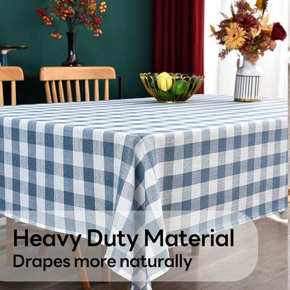 Gingham Table Cloth for Square Tables Sky Blue Checkered Plaid Tablecloth Heavy Duty Cotton Blend Washable & Wrinkle Table Cover for Outdoor Kitchen Dining Picnic Camping (60x60 Inch)