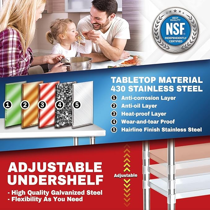 DuraSteel 24x24 Stainless Steel Work Table - NSF Commercial Prep Metal Table - Outdoor Pizza Oven Stand w/Under Shelf - Kitchen Island Laundry Utility Garage Microwave Stand Large Rolling Storage Cart