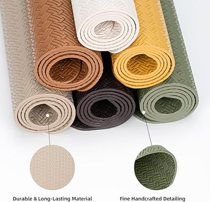 Round Faux Leather Placemats Set of 4 – 13 Inch Vinyl Table Mats, Heat Resistant, Non Slip, Wipeable & Washable, Easy to Clean Dining Table Decor for Kitchen & Dining Room（Olive Green）