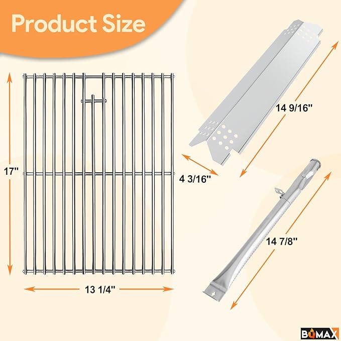 Grill Replacement Parts for Nexgrill 4 Burner 720-0830X, Grill Grate, Grill Burner and Heat Plates for Nexgrill Replacement Parts 4 Burner, Grill Parts Kit for Nexgrill 720-0830X Replacement Parts