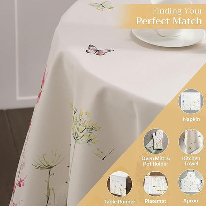 Maison d' Hermine Table Cloth Round Table 100% Cotton 63 Inches Tablecloth Reusable Decorative Everyday Use for Dining Room, Farmhouse, Home, Party, Festive & Wedding Spring Summer - Botanical Fresh